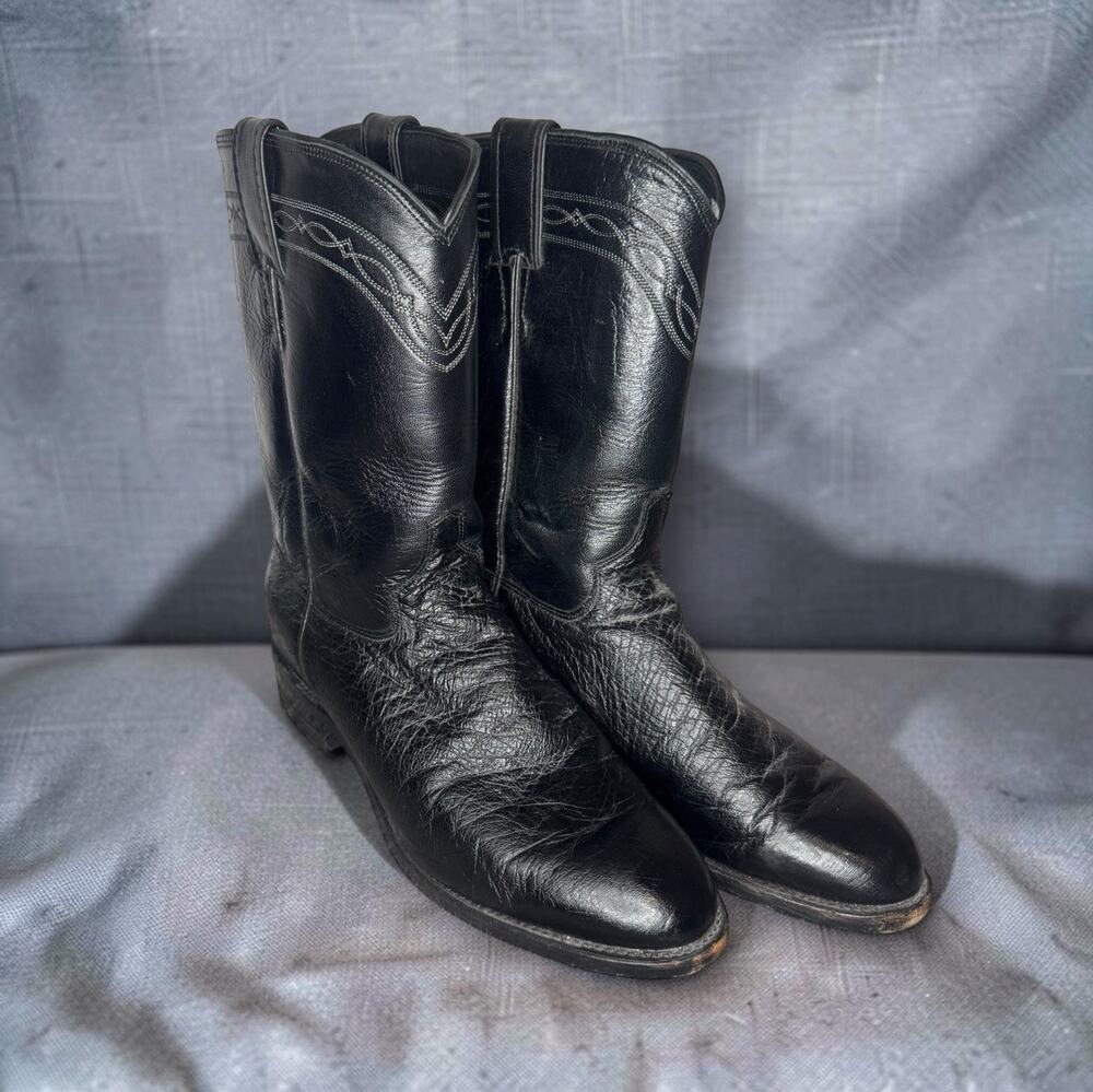 Justin 3172 Black Smooth Ostrich Exotic Roper Cowboy Boots Mens Size 8.5 D